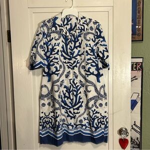 NWT Tabi Blue and White Coral Print Dress Size Large